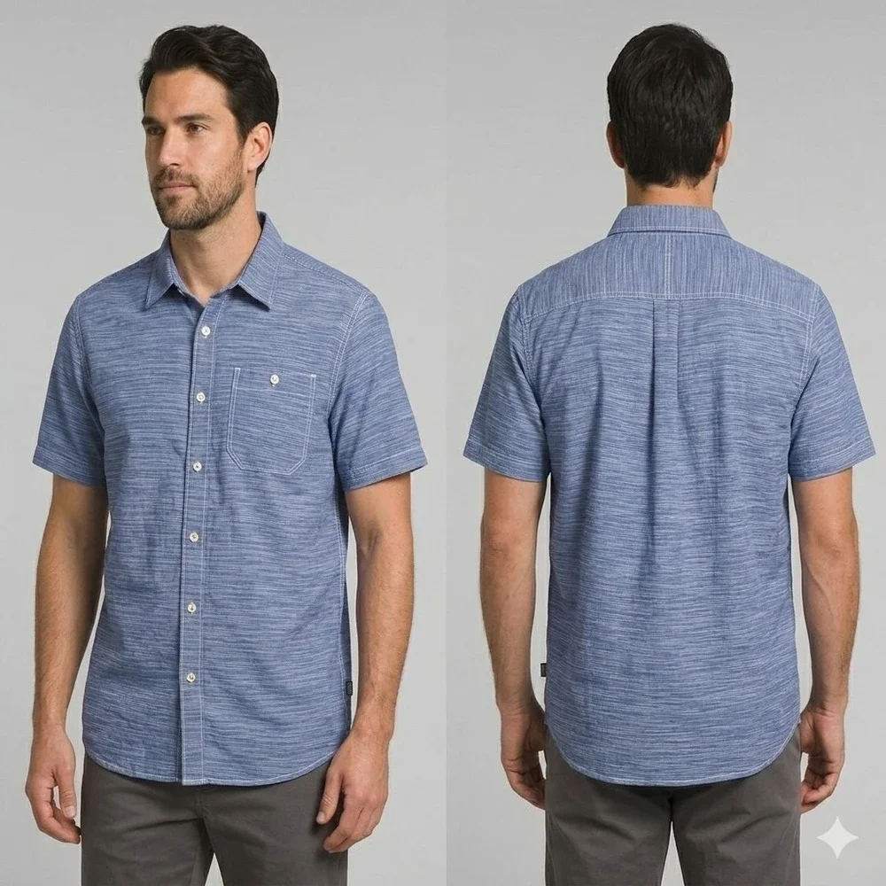 THE NORTH FACE Men's Large Blue White Micro-Stripe Short Sleeve Button Up Shirt